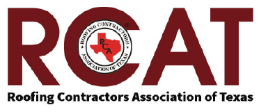 RCAT Roofing Contractors Association of Texas burgundy and black color logo